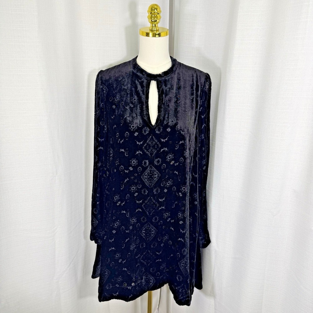 Free People Dress Women's Large Black Velvet Burnout Celestial Silk Blend Mini